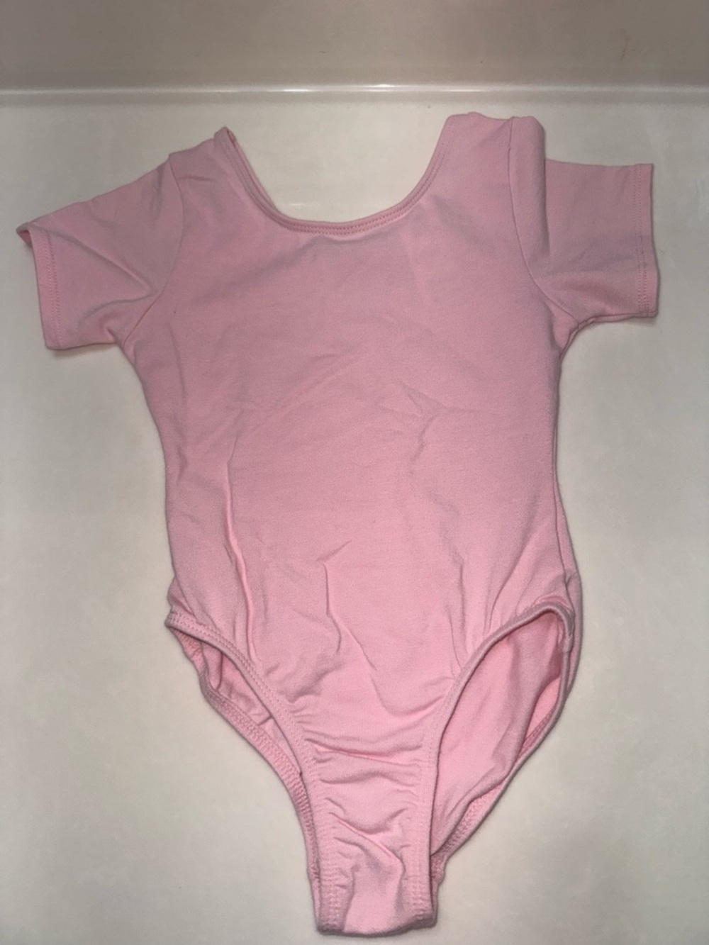 Girls Pink Short-Sleeve Dance One-Piece Bodysuit